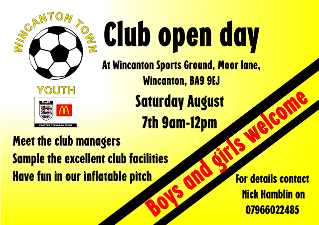 Wincanton Town Youth Football Club Open Day poster