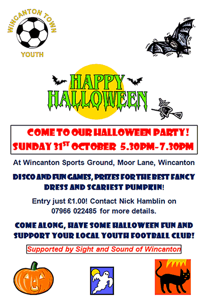 Wincanton Town Youth Football Club Halloween Party poster