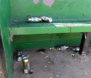 Beer cans left under the shelter