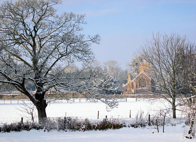 St John's Church, Horsington, in snow