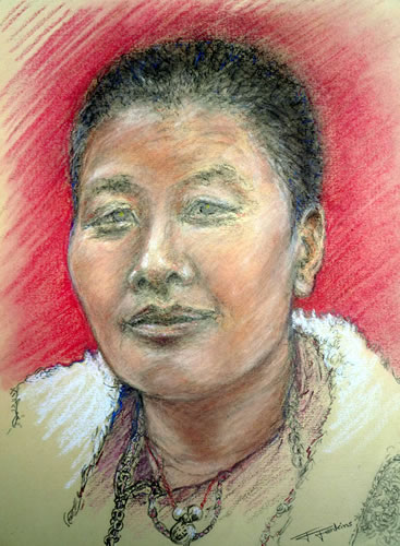A Bhutanese Buddhist nun, in pastel