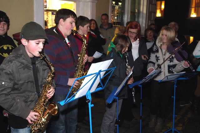 Young musicians playing in Market Place for the switching on of the lights