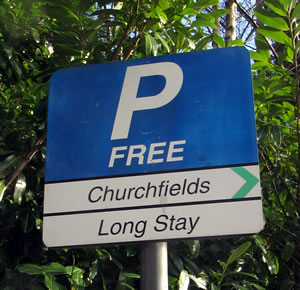 Churchfields free parking sign