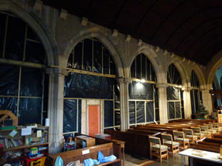 Partitioned south aisle of Wincanton Parish Church during roof repairs