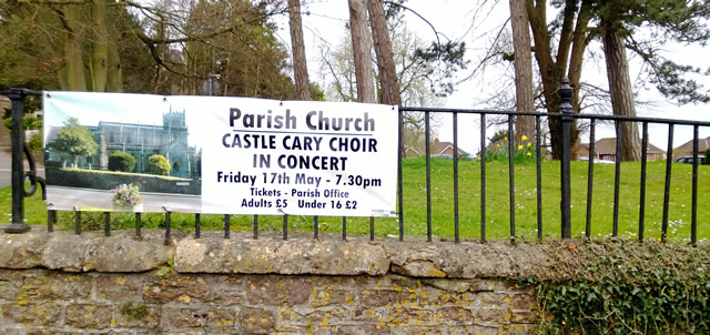 Castle Cary Choir concert banner outside Wincanton Parish Church