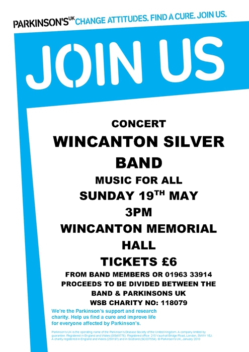 Wincanton Silver Band, Parkinson's concert May 2013 poster