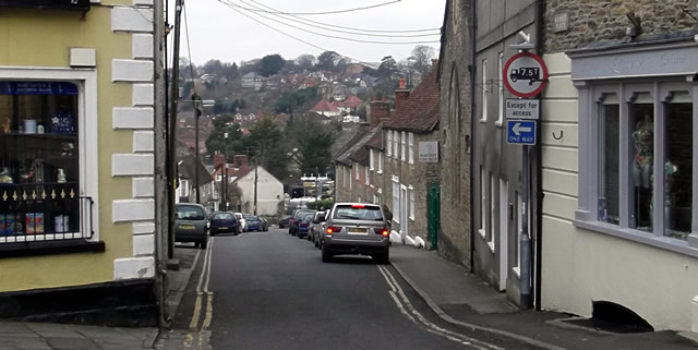 The view down Mill Street, Wincanton, West Hill in the distance
