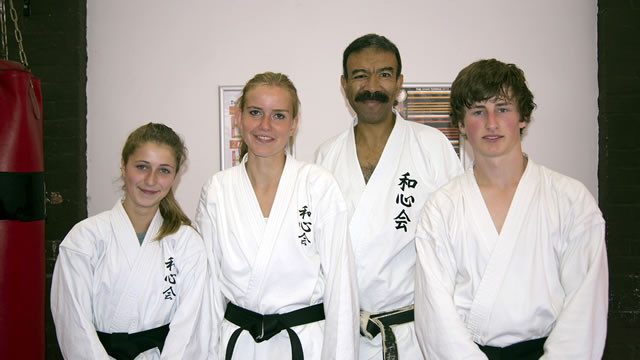 Successful Black Belts (Left to Right): Julia Wrzesinska (1st Dan), Emma Rogers (2nd Dan), Sensei Chris Thompson (8th Dan), Oscar Wignall (1st Dan)