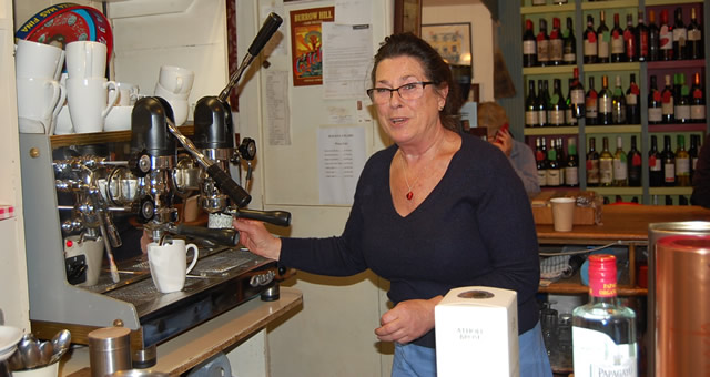 Jenny Holt in her wine shop, Divine Wines, Wincanton High Street