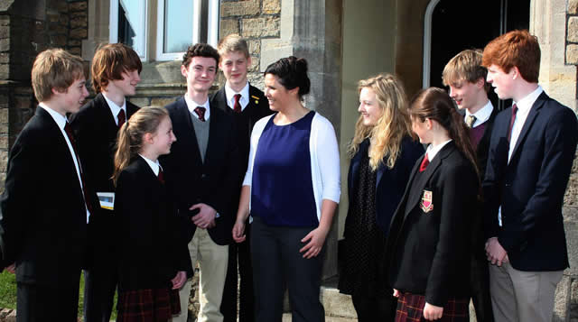 Somerset Liberal Democrat Parliamentary Candidatea Sarah Yong, with students from Sexey's School