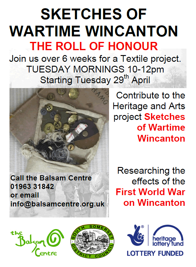 Balsam Centre WWI Roll of Honour textiles project poster