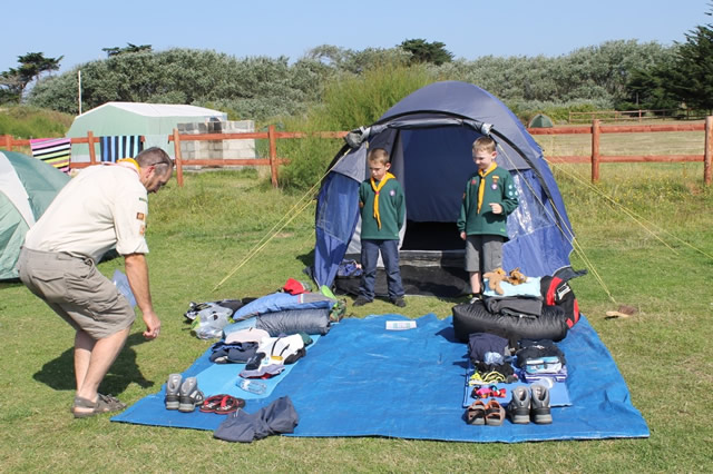 Two Cubs having a kit inspection at the Jersey Camp
