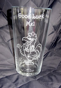 Hand-engraved "Good Luck" glass