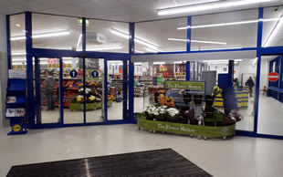 Inside the new front entrance of Lidl, Wincanton