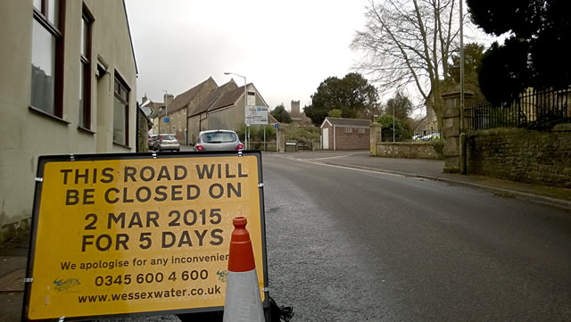 The road closure notice on Church Street earlier this week