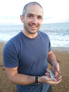 Me, on Chessil Beach with the catch of the day.