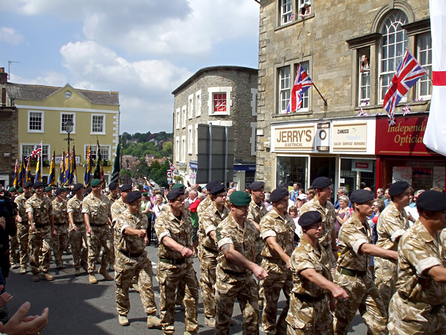 An armed forces parade up Wincanton High Street