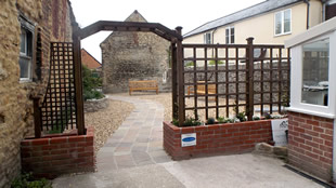 A southern view of the Peace Garden entrance