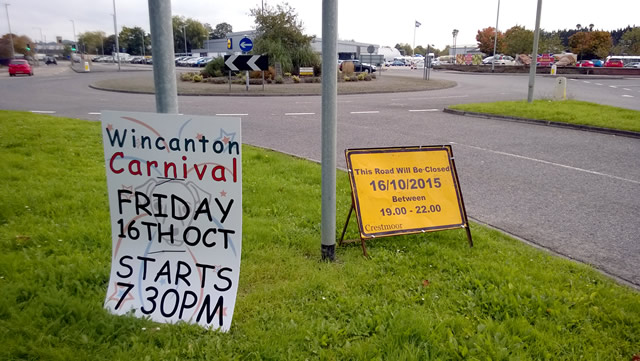 Wincanton Carnival signs near the Morissons roundabout