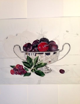 Plums in a Silver Bowl, by Lucy Jenkins