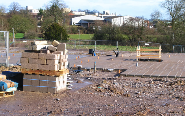Construction materials at the Waypoints dementia care home building site in Wincanton