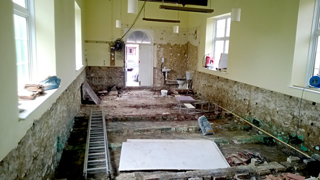 Bayford Chapel interior mid-renovation