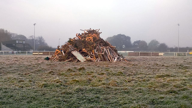 The bonfire mound at Wincanton Sports Ground, for Guy Fawkes' Night 2016