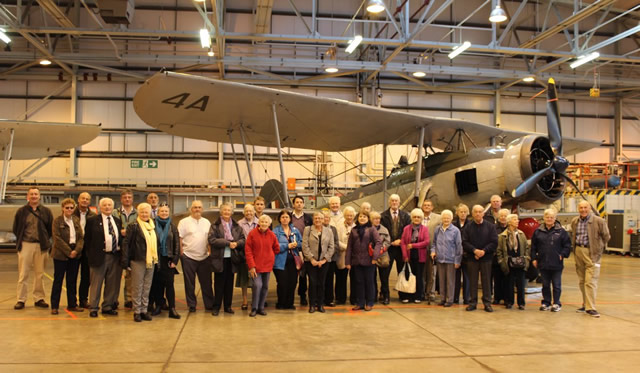 A group photo from the Wincanton branch tour of Fleet Air Arm Museum