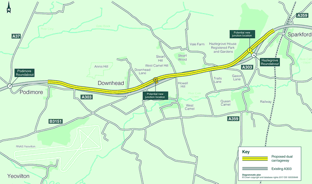 A303 dualling Sparkford to Ilchester option 1