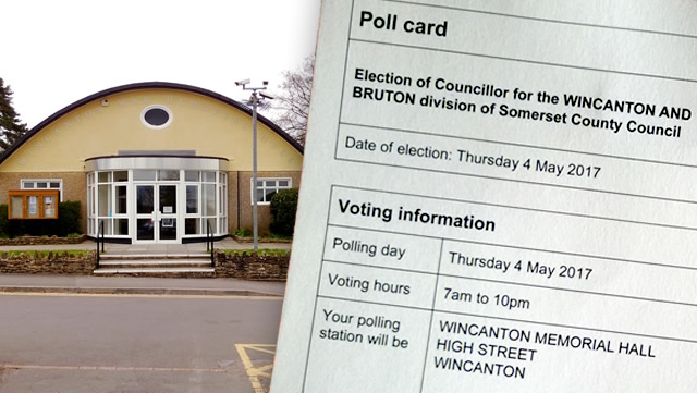 Wincanton Memorial Hall and half a county council election poll card