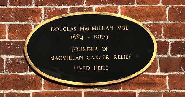 The plaque on Ochiltree House, Castle Cary, where the founder of Macmillan Cancer Relief lived