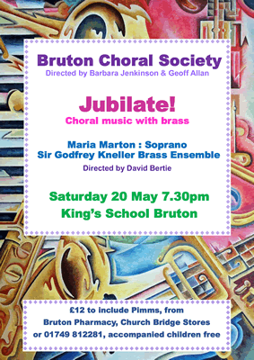 Bruton Choral Society May 2017 summer concert poster: Jubilate!