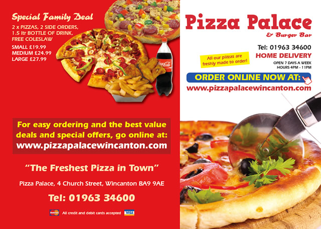 Pizza Palace & Burger Bar, Wincanton, menu page 1