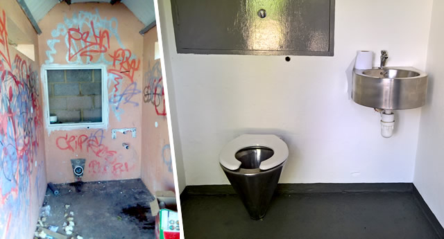 The Cale Park toilet, before and after
