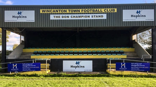 Wincanton Town Football Club's Don Champion grandstand at Wincanton Sports Ground