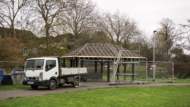 The shelter at Cale Park being dismantled