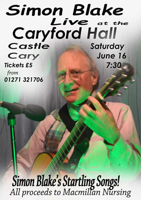Simon Blake's Macmillan Nursing fundraiser at Caryford Community Hall poster