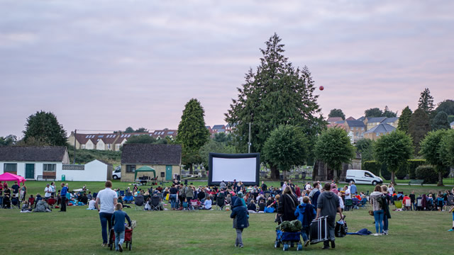 The growing crowd at Wincanton's first outdoor cinema