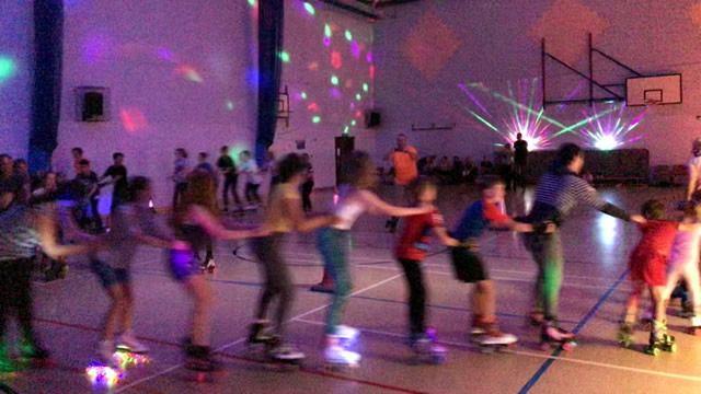Skate train at a Toe Jam Roller skate party at Wincanton Sports Centre