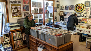 Customers browsing the vinyl at Highstreet Records, Wincanton