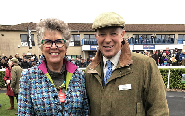 The Great British Bake-Off's Prue Leith with Wincanton Racecourse General Manager Huw Wiliams