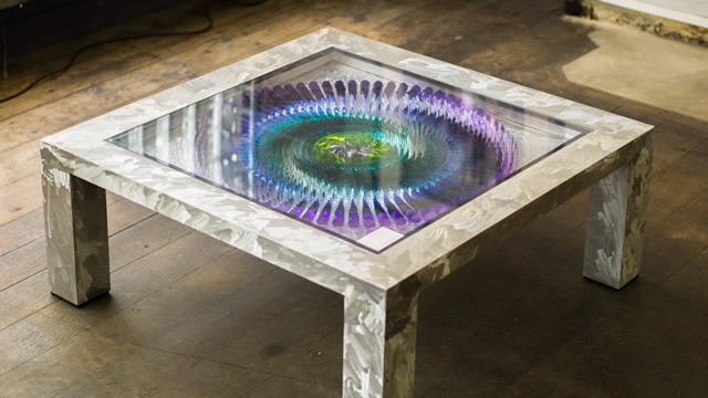 The colour wheel coffee table in the Greening the Earth gallery, Wincanton