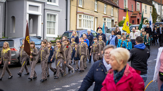 Wincanton Brownies marching in the 2019 Remembrance Parade