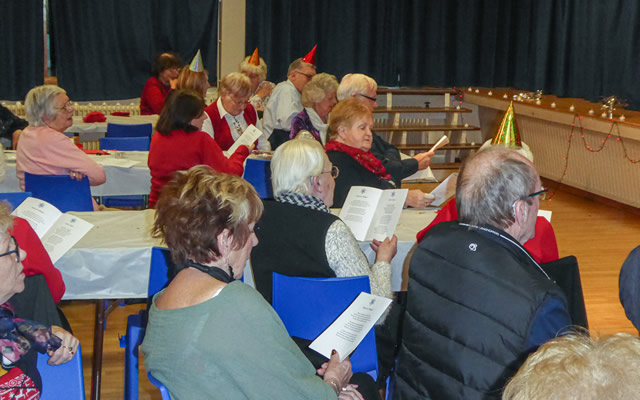 Carol singing at the Wincanton Over-70s Christmas Lunch 2019
