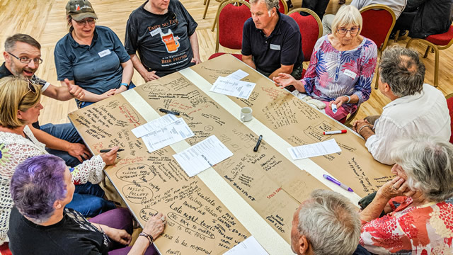 A discussion table at the first Wincanton for the Future public meeting in the Memorial Hall in July 2019