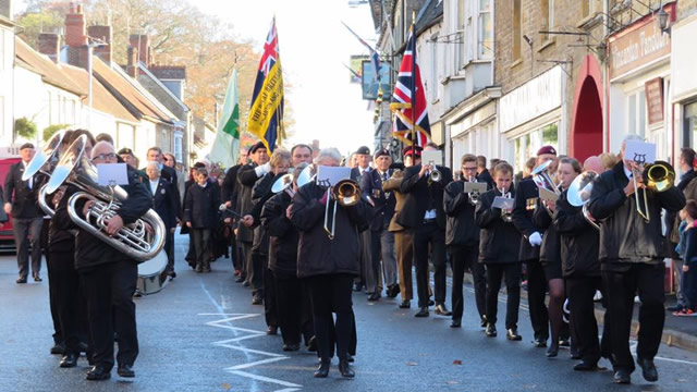 Wincanton Silver Band marching down Wincanton High Street