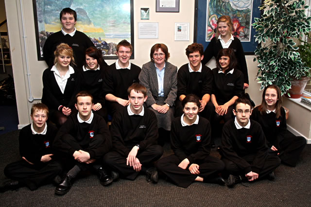 Tamra Bradbury, Head Teacher, with King Arthur's School Council