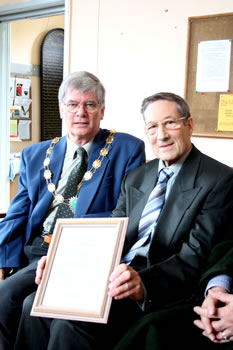 Honoured Wincanton Museum Curator, with Town Mayor, Richard D'Arcy