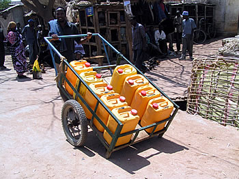 A water trolley provided to aid the collection of water from more remote places