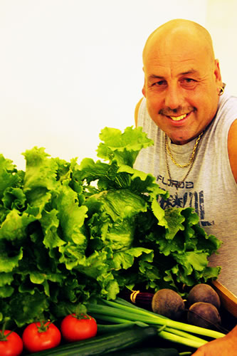 Andrew King with his prize-winning vegetables